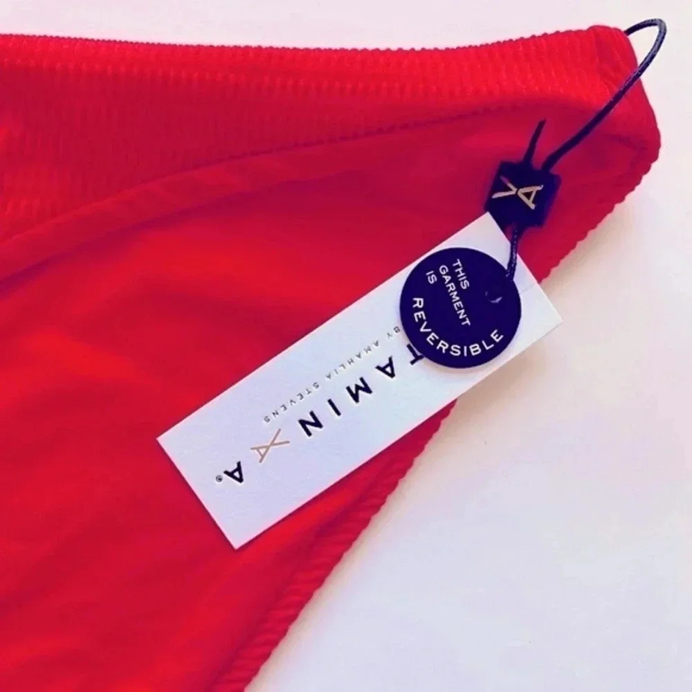 Vitamin A Red Reversible High Leg Cheeky Bikini Bottom Size L - Picture 2 of 15